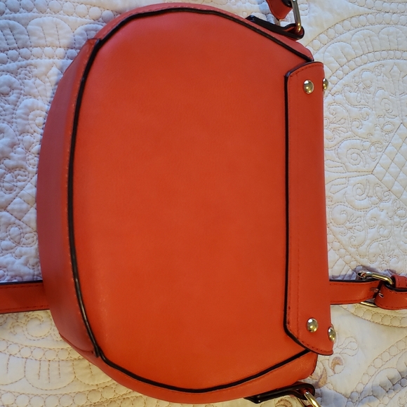 Small Satchel bag orange with leopard print lining. Great condition.  9" x 8" - Picture 6 of 7